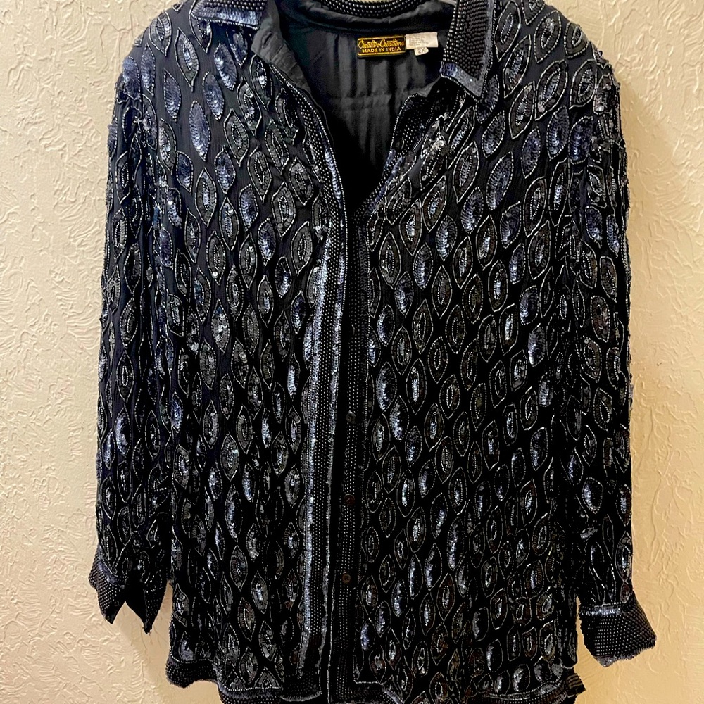 Creative Creations 100% Silk Sequin Beaded Jacket